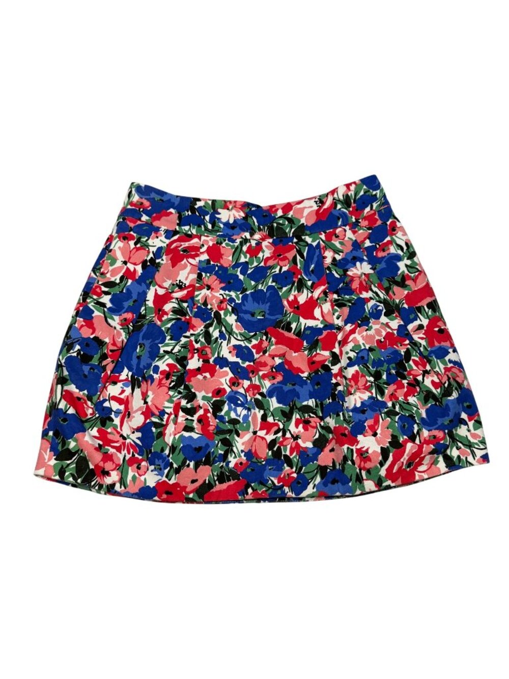 Zara Trafaluc TRF Mini Pleated Blue & Pink Floral Skirt w/ Pockets sz 8